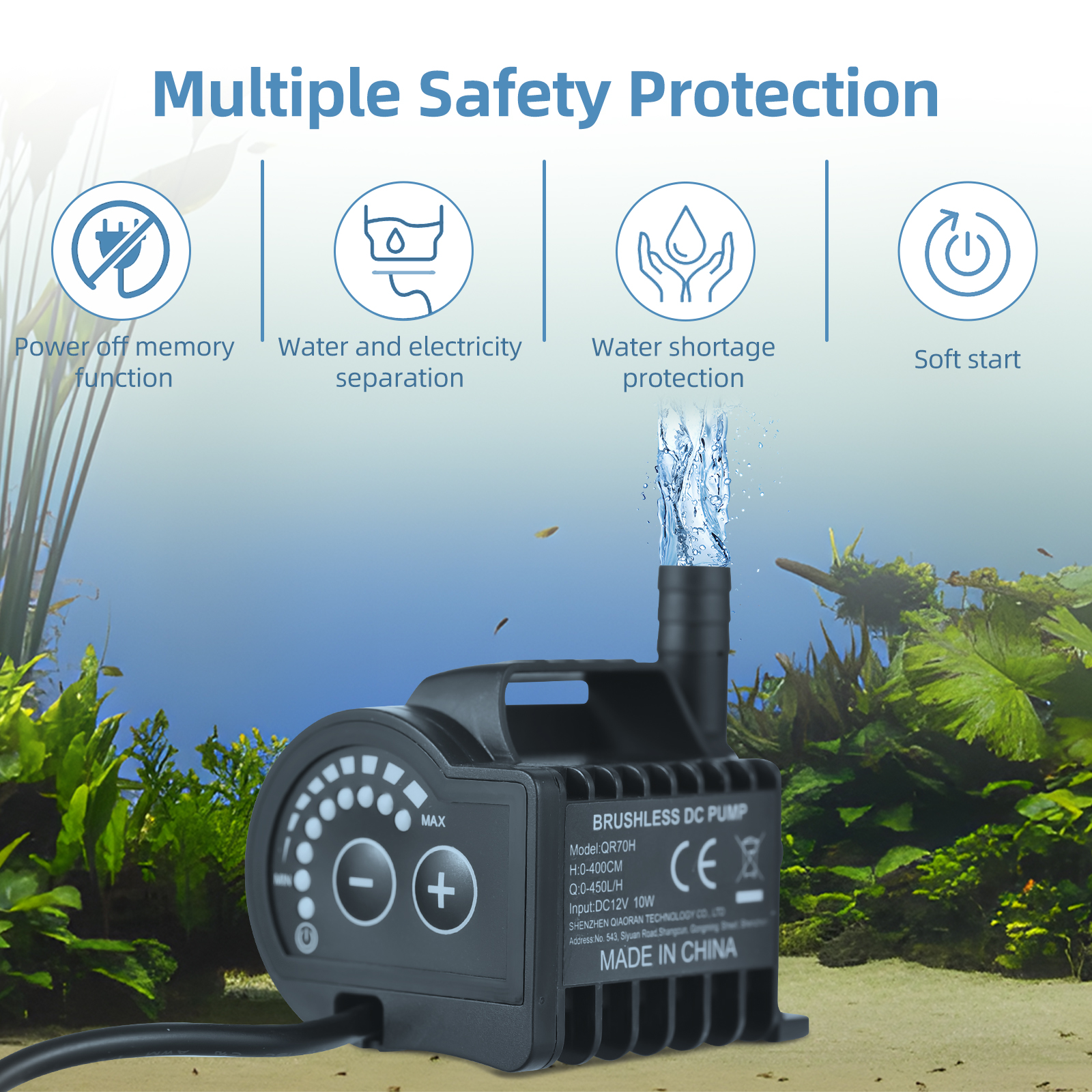 Marine Aquarium Mini - Submersible 12V Water Pump 8 Levels