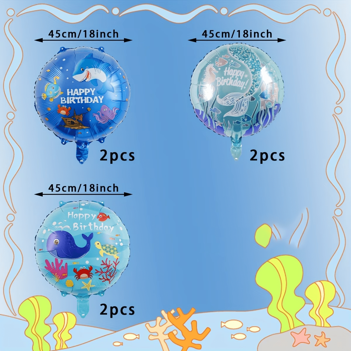 6pcs Ocean Theme Party Balloon - Marine Aquarium Decorations のレビューと価格