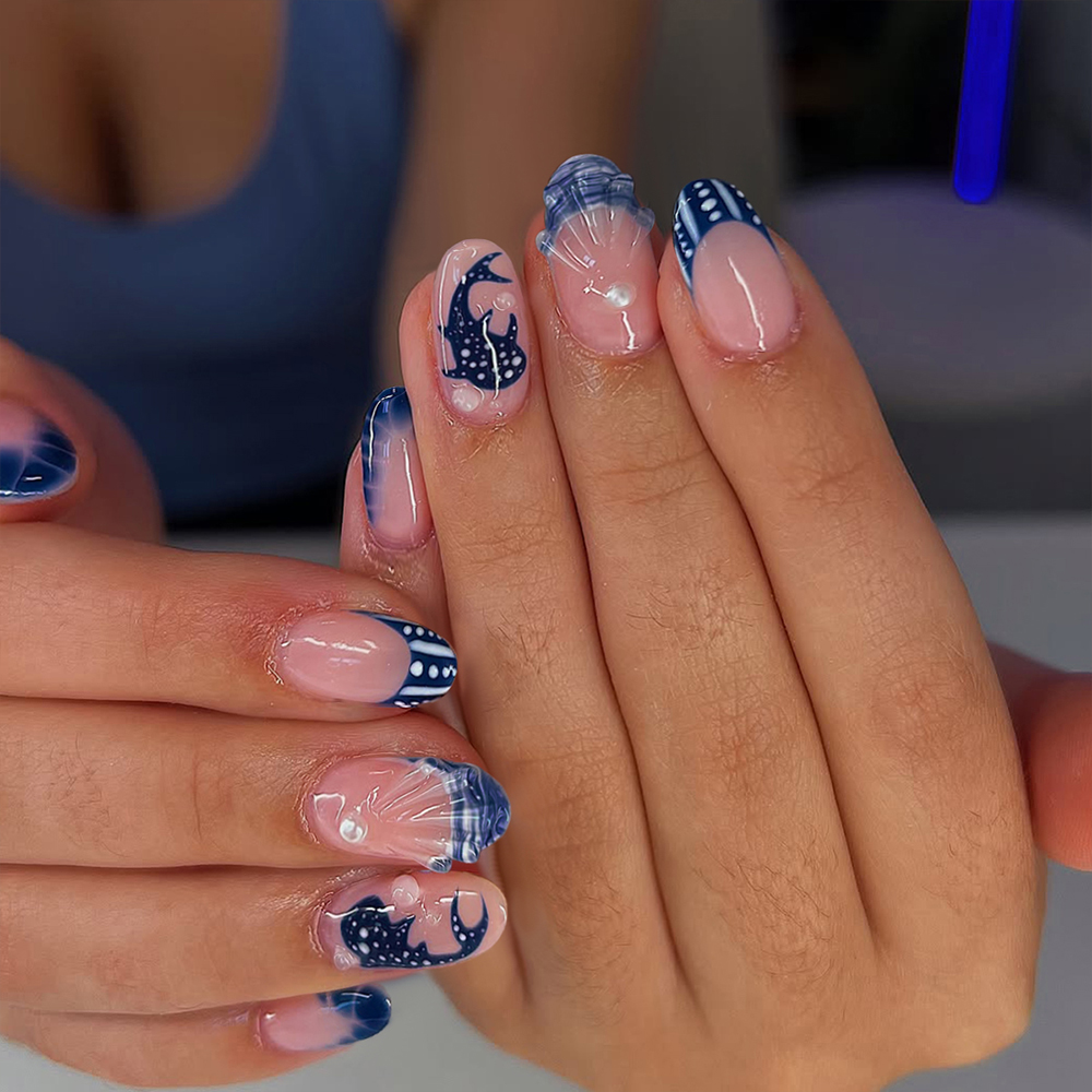24pcs Almond 3d gel nails Whal - Marine Aquarium Decorations のレビューと価格