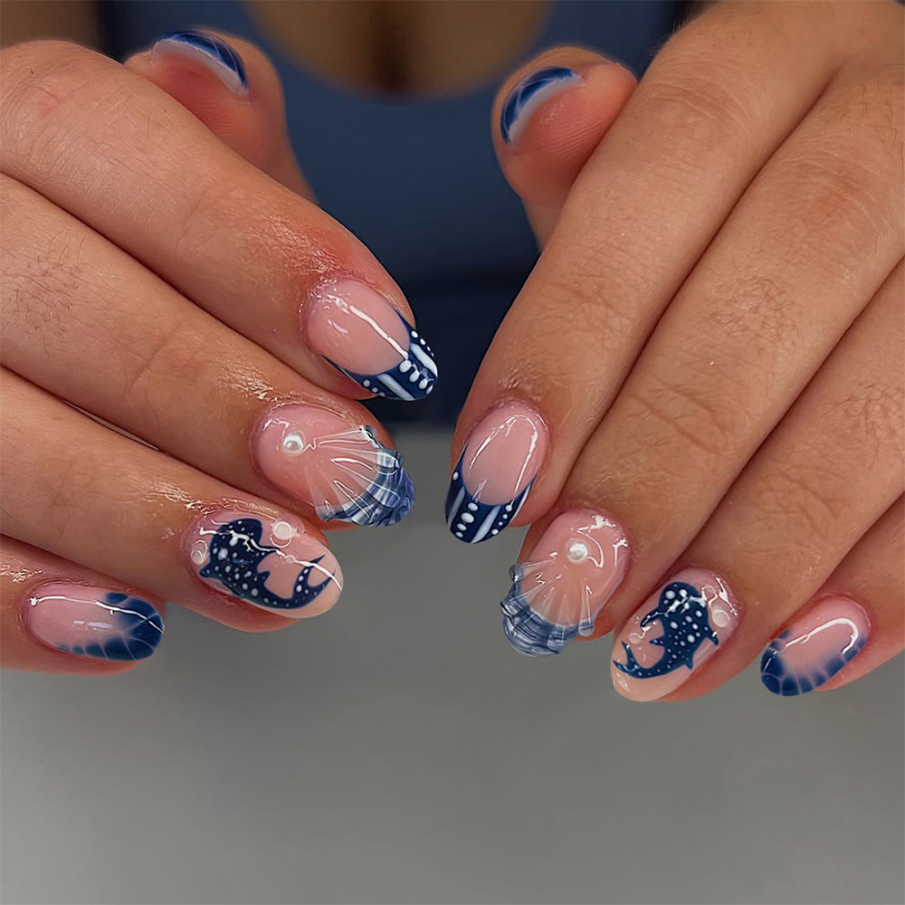 24pcs Almond 3d gel nails Whal - Marine Aquarium Decorations のレビューと価格