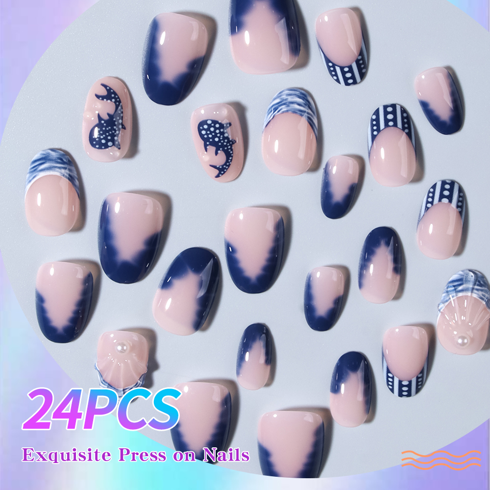 24pcs Almond 3d gel nails Whal - Marine Aquarium Decorations のレビューと価格