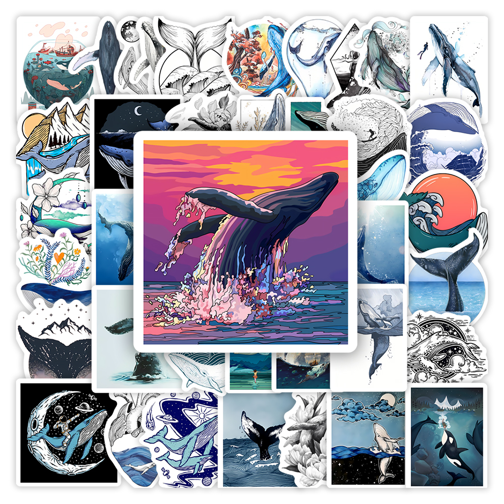 Watercolor Whale Stickers Aest - Marine Aquarium Decorations のレビューと価格