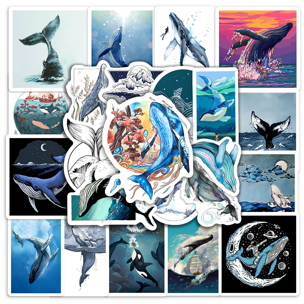 Watercolor Whale Stickers Aest - Marine Aquarium Decorations のレビューと価格