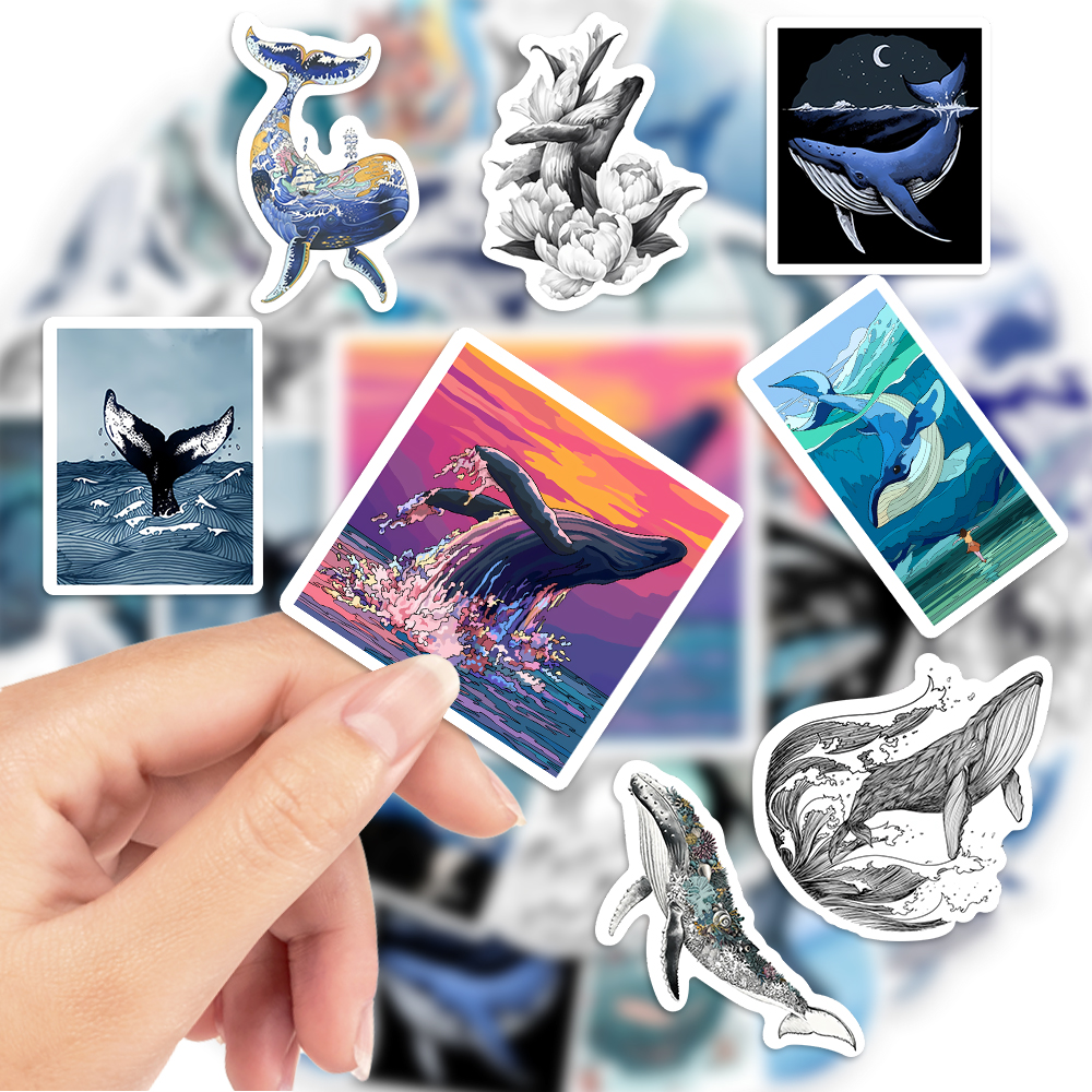 Watercolor Whale Stickers Aest - Marine Aquarium Decorations のレビューと価格