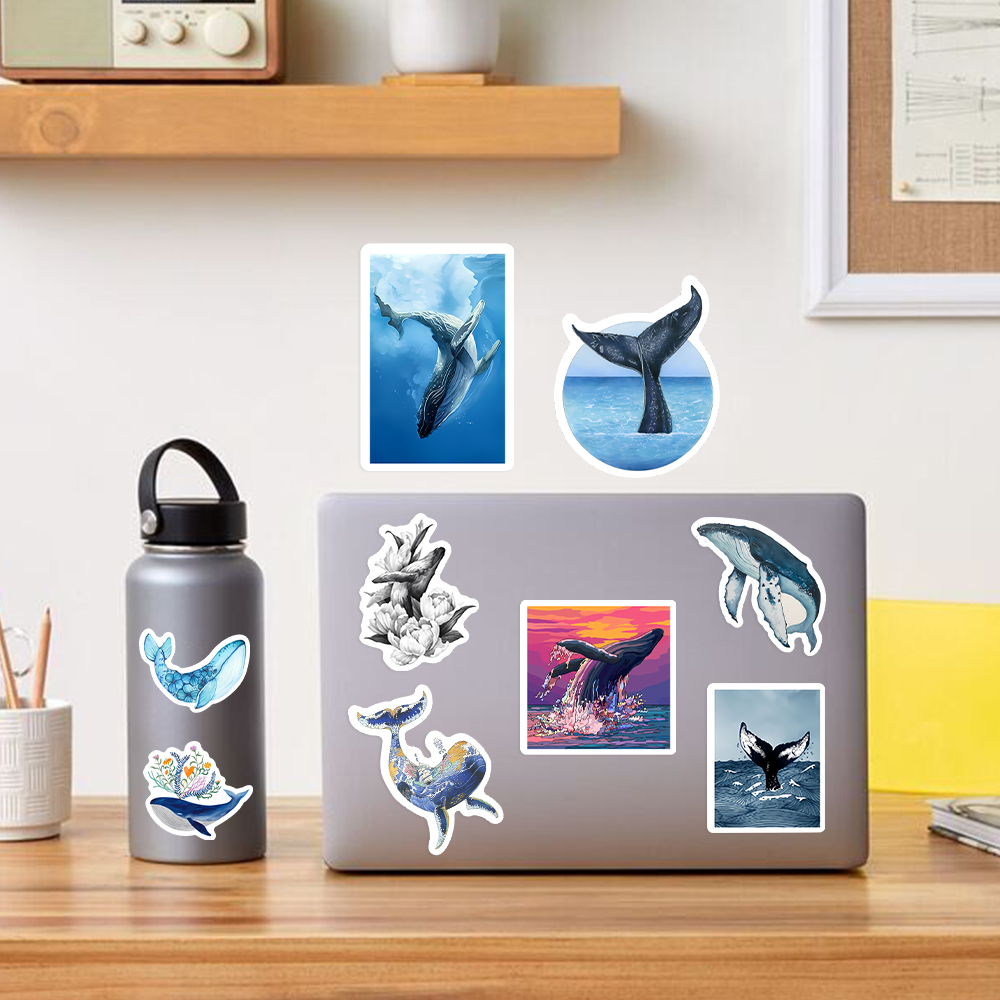 Watercolor Whale Stickers Aest - Marine Aquarium Decorations のレビューと価格